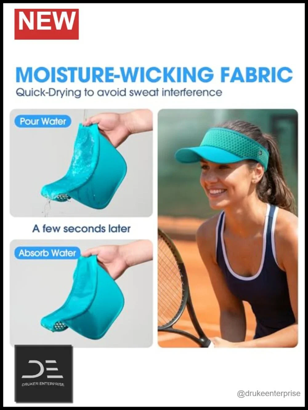 Moisture Wicking Sun Visor Hat - Performance Running Tennis Golf Hiking